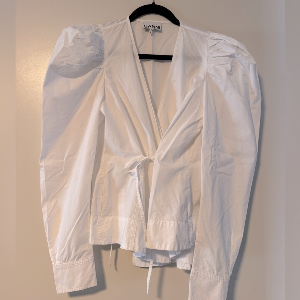 GANNI White Puff-Sleeve Blouse